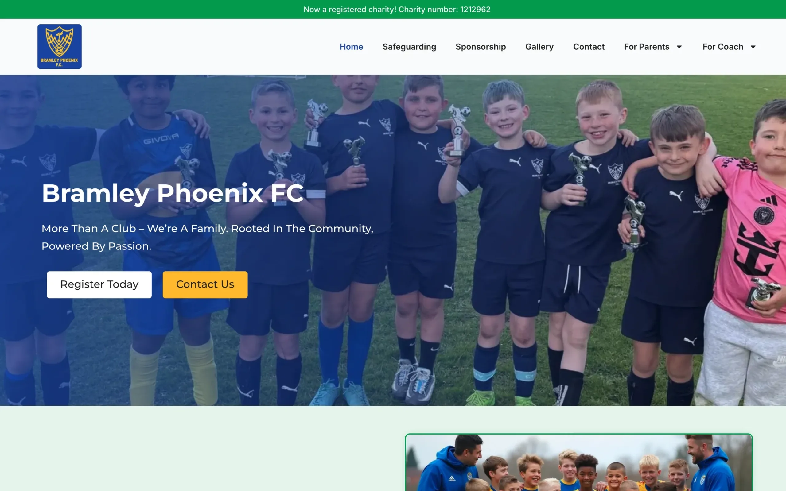 Bramley Phoenix FC website, desktop