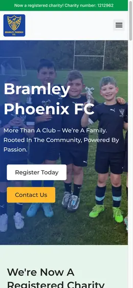Bramley Phoenix FC website, mobile