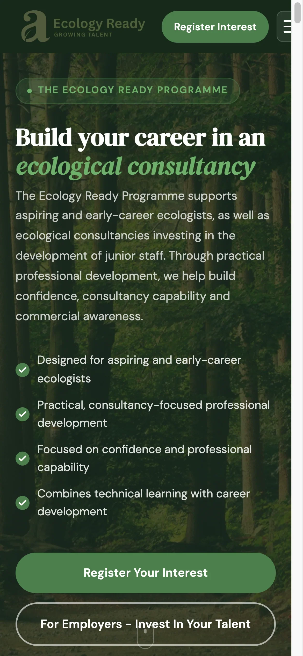 Ecology Ready website, mobile