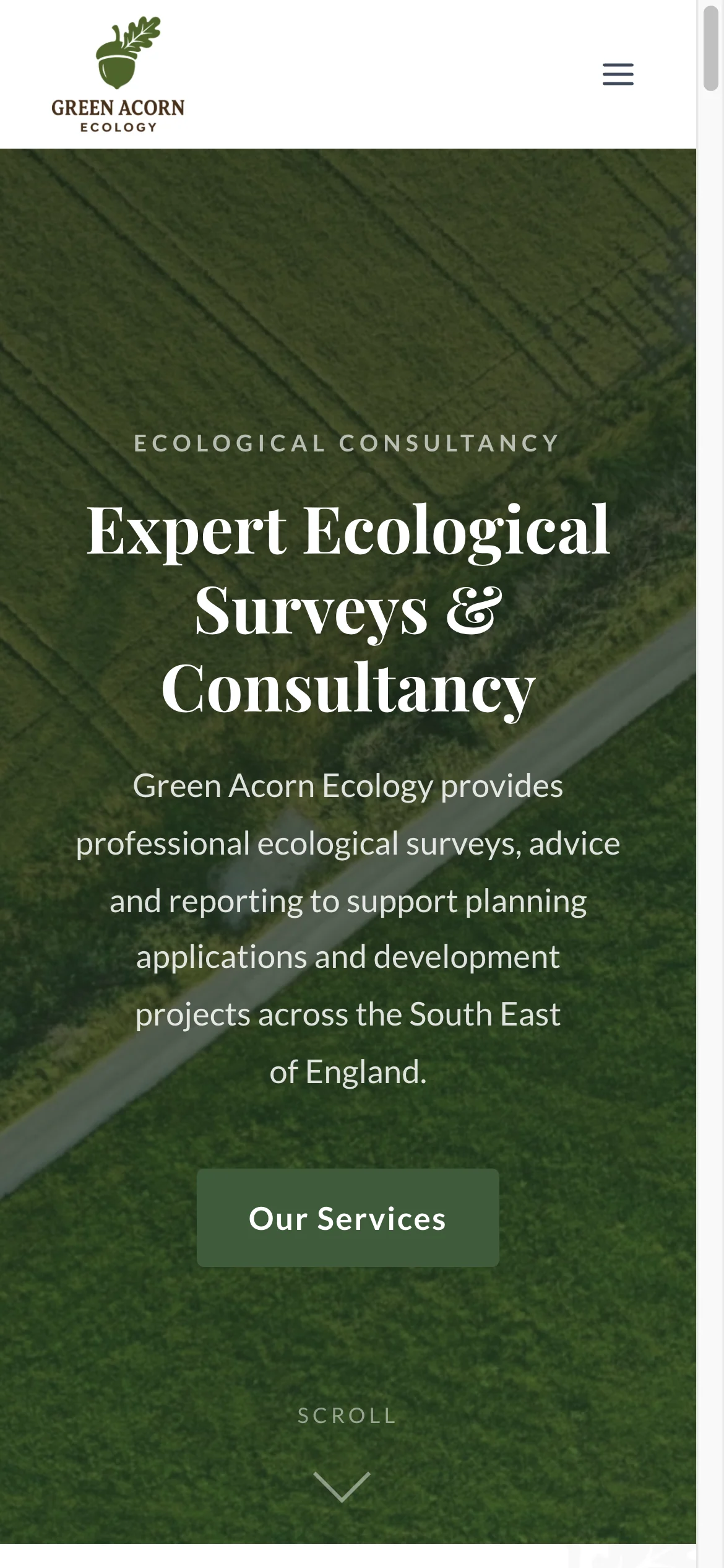 Green Acorn Ecology website, mobile