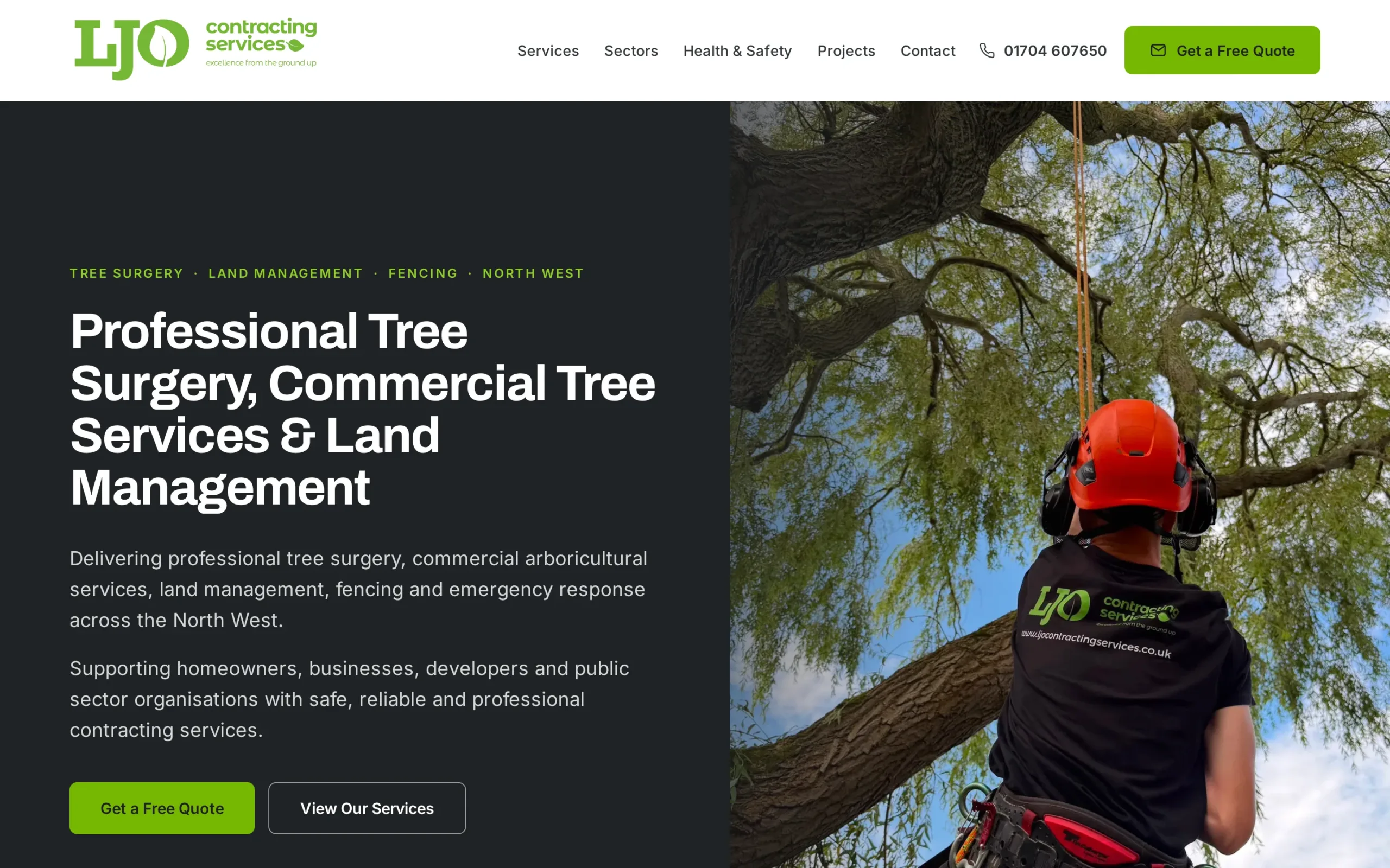 LJO Contracting Services website, desktop