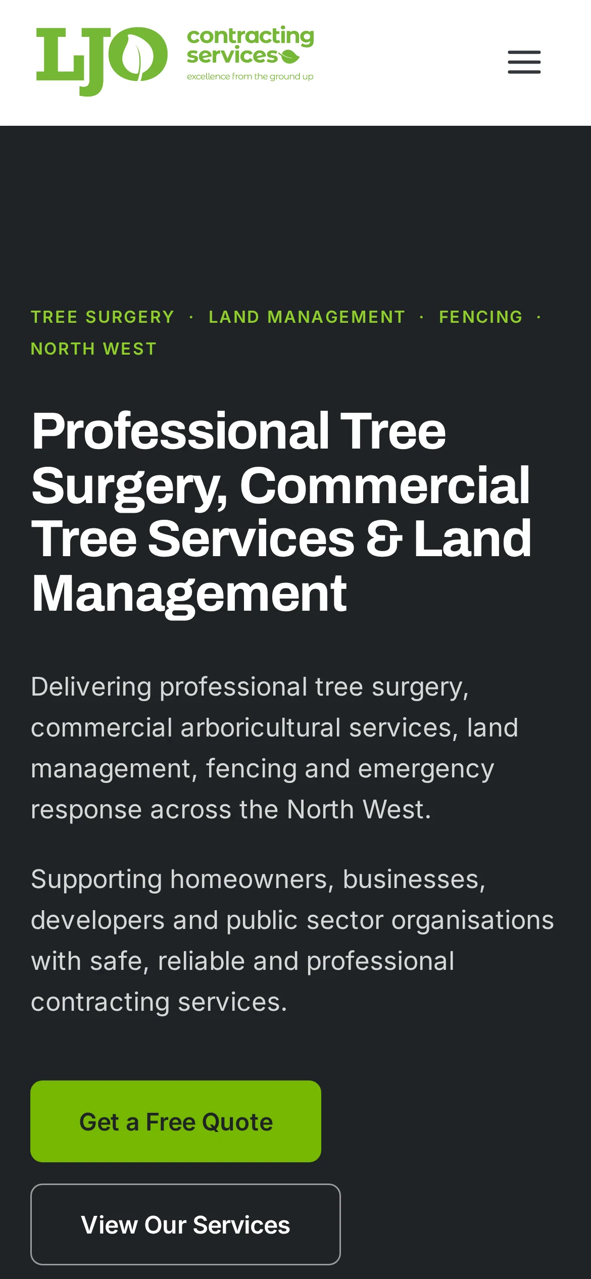 LJO Contracting Services website, mobile